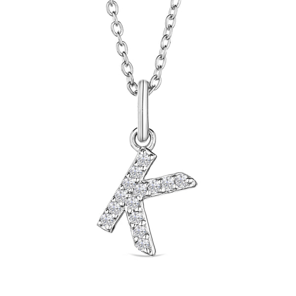 Love Letter Initial K Lab Diamond Necklace set in 925 Sterling Silver
