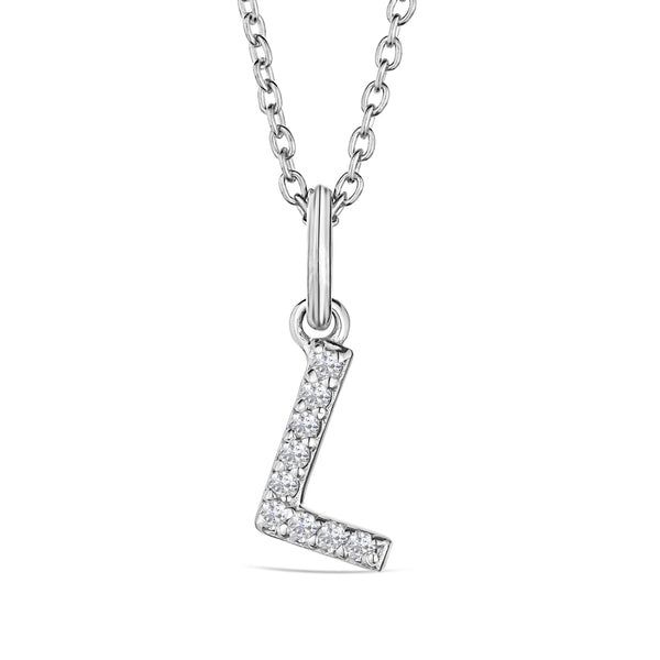 Love Letter Initial L Lab Diamond Necklace set in 925 Sterling Silver