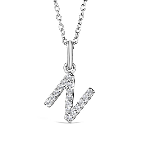 Love Letter Initial N Lab Diamond Necklace set in 925 Sterling Silver