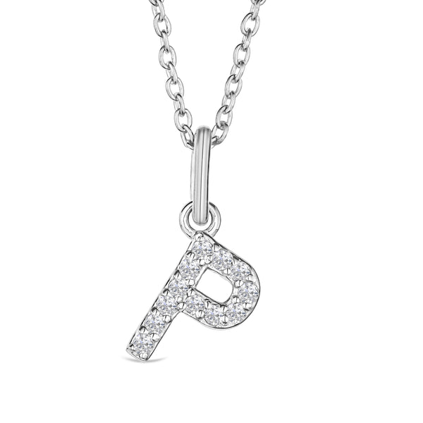Love Letter Initial P Lab Diamond Necklace set in 925 Sterling Silver
