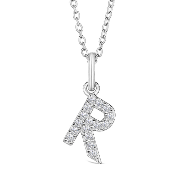 Love Letter Initial R Lab Diamond Necklace set in 925 Sterling Silver