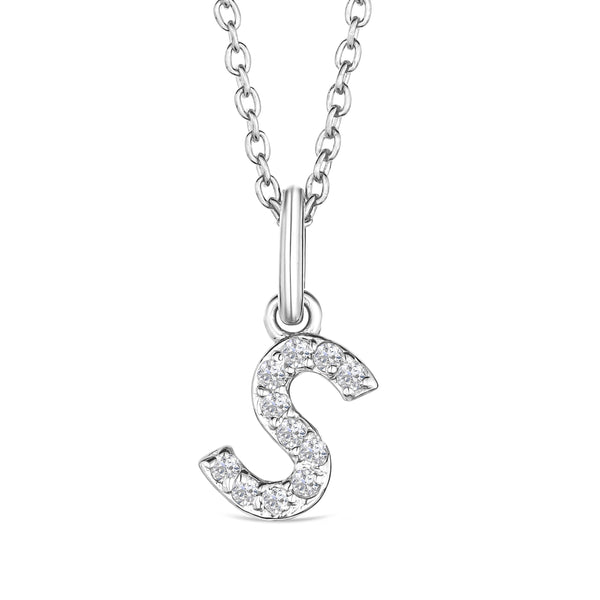 Love Letter Initial S Lab Diamond Necklace set in 925 Sterling Silver