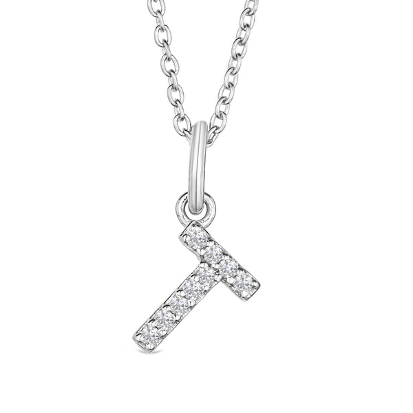 Love Letter Initial T Lab Diamond Necklace set in 925 Sterling Silver