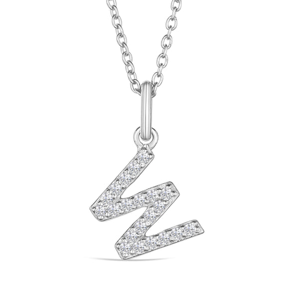 Love Letter Initial W Lab Diamond Necklace set in 925 Sterling Silver