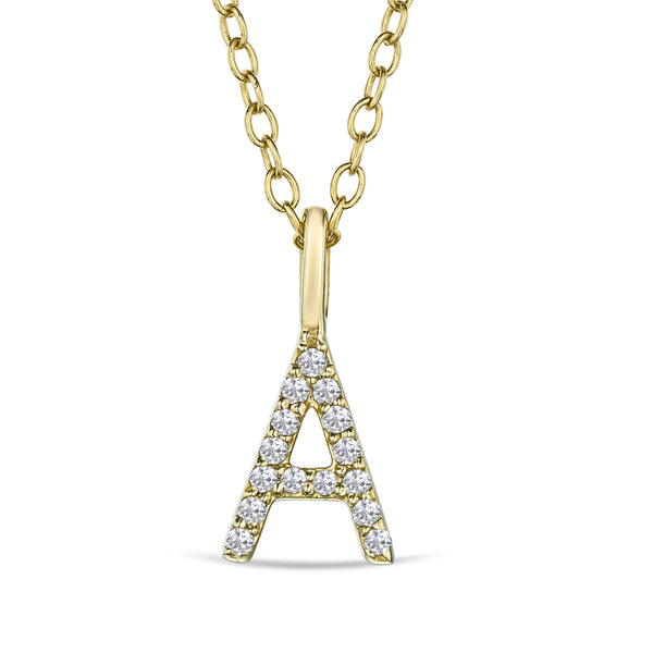 Love Letter Initial A Lab Diamond Necklace set in 9K Yellow Gold