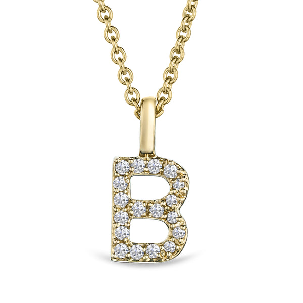 Love Letter Initial B Lab Diamond Necklace set in 9K Yellow Gold