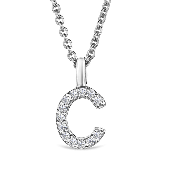 Love Letter Initial C Lab Diamond Necklace set in 9K White Gold