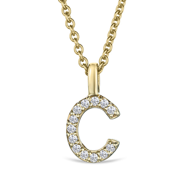 Love Letter Initial C Lab Diamond Necklace set in 9K Yellow Gold