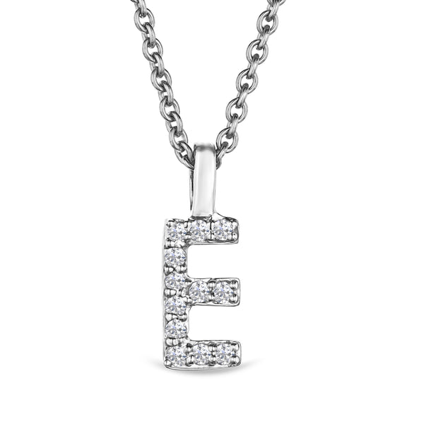 Love Letter Initial E Lab Diamond Necklace set in 9K White Gold