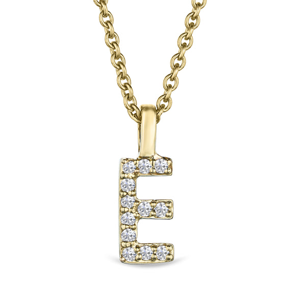 Love Letter Initial E Lab Diamond Necklace set in 9K Yellow Gold