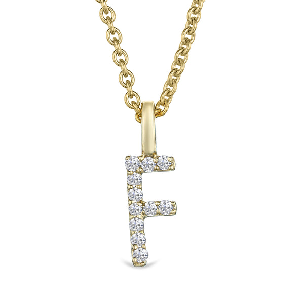 Love Letter Initial F Lab Diamond Necklace set in 9K Yellow Gold
