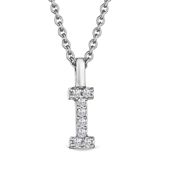Love Letter Initial I Lab Diamond Necklace set in 9K White Gold
