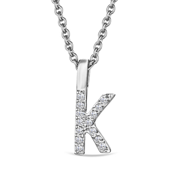 Love Letter Initial K Lab Diamond Necklace set in 9K White Gold