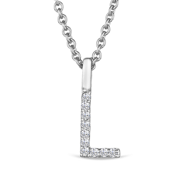 Love Letter Initial L Lab Diamond Necklace set in 9K White Gold