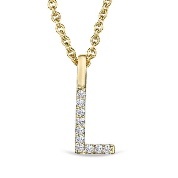 Love Letter Initial L Lab Diamond Necklace set in 9K Yellow Gold