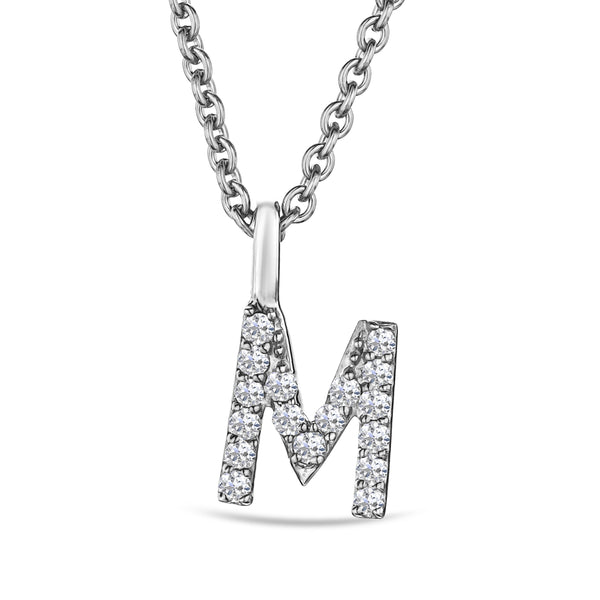 Love Letter Initial M Lab Diamond Necklace set in 9K White Gold