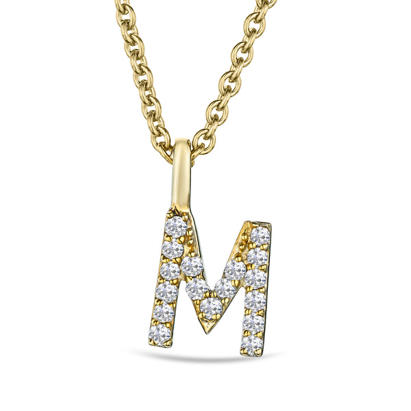 Love Letter Initial M Lab Diamond Necklace set in 9K Yellow Gold