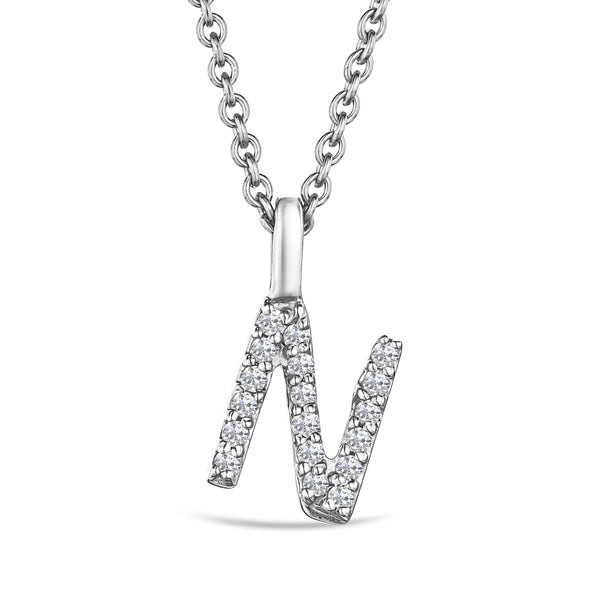 Love Letter Initial N Lab Diamond Necklace set in 9K White Gold
