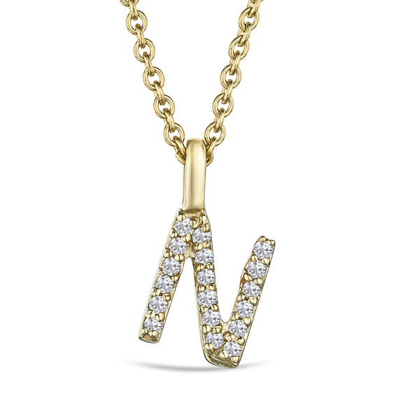 Love Letter Initial N Lab Diamond Necklace set in 9K Yellow Gold