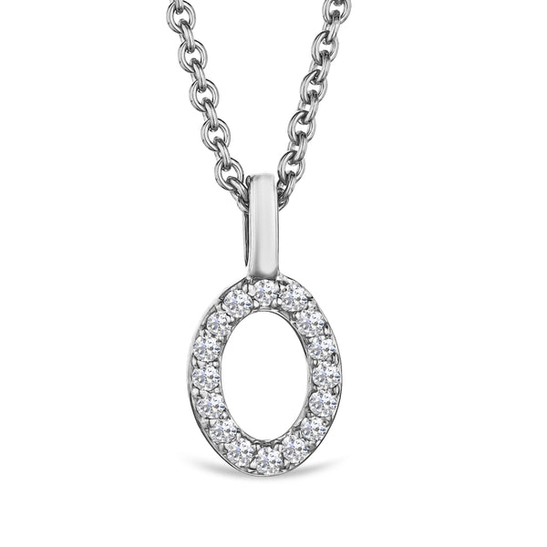 Love Letter Initial O Lab Diamond Necklace set in 9K White Gold