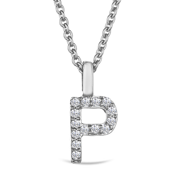 Love Letter Initial P Lab Diamond Necklace set in 9K White Gold