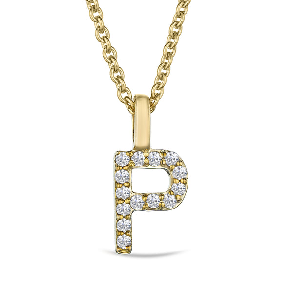 Love Letter Initial P Lab Diamond Necklace set in 9K Yellow Gold