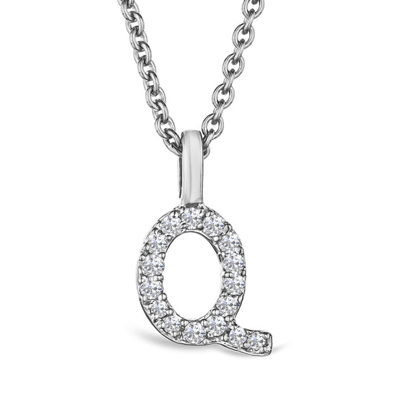 Love Letter Initial Q Lab Diamond Necklace set in 9K White Gold