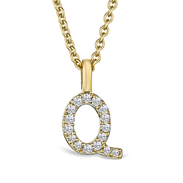 Love Letter Initial Q Lab Diamond Necklace set in 9K Yellow Gold