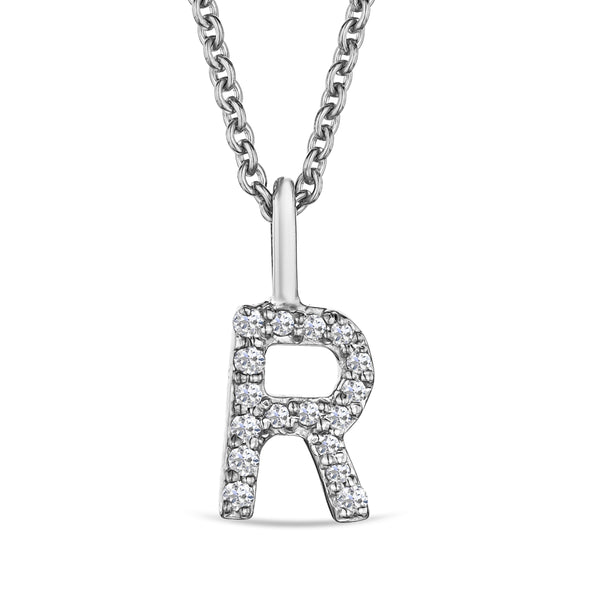 Love Letter Initial R Lab Diamond Necklace set in 9K White Gold