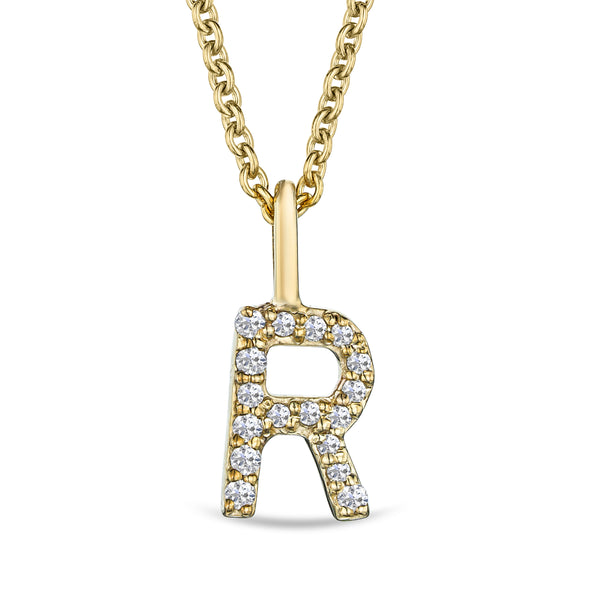 Love Letter Initial R Lab Diamond Necklace set in 9K Yellow Gold