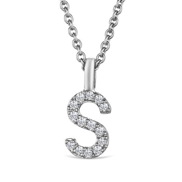 Love Letter Initial S Lab Diamond Necklace set in 9K White Gold