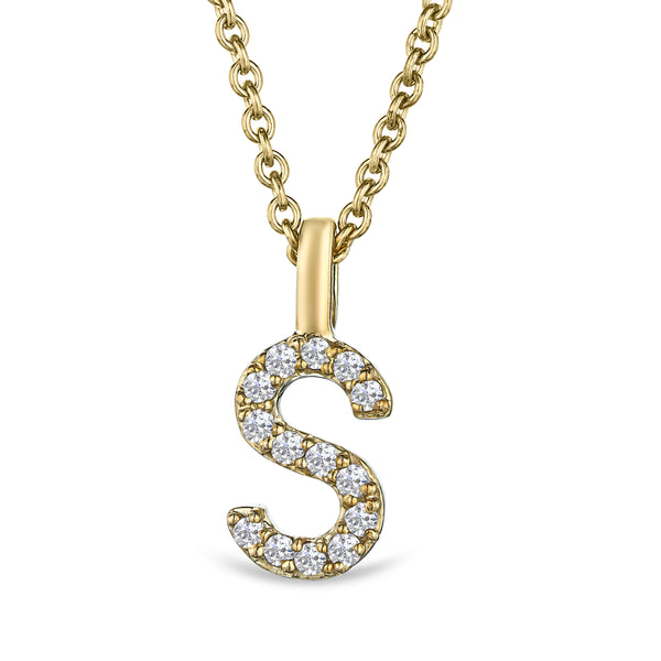 Love Letter Initial S Lab Diamond Necklace set in 9K Yellow Gold