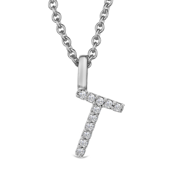 Love Letter Initial T Lab Diamond Necklace set in 9K White Gold