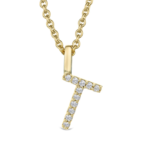 Love Letter Initial T Lab Diamond Necklace set in 9K Yellow Gold