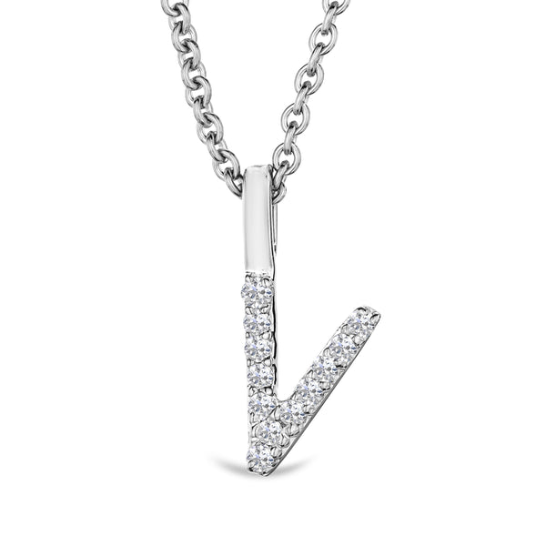 Love Letter Initial V Lab Diamond Necklace set in 9K White Gold