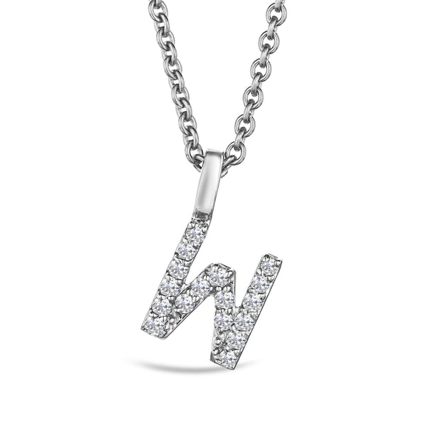 Love Letter Initial W Lab Diamond Necklace set in 9K White Gold