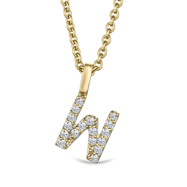Love Letter Initial W Lab Diamond Necklace set in 9K Yellow Gold