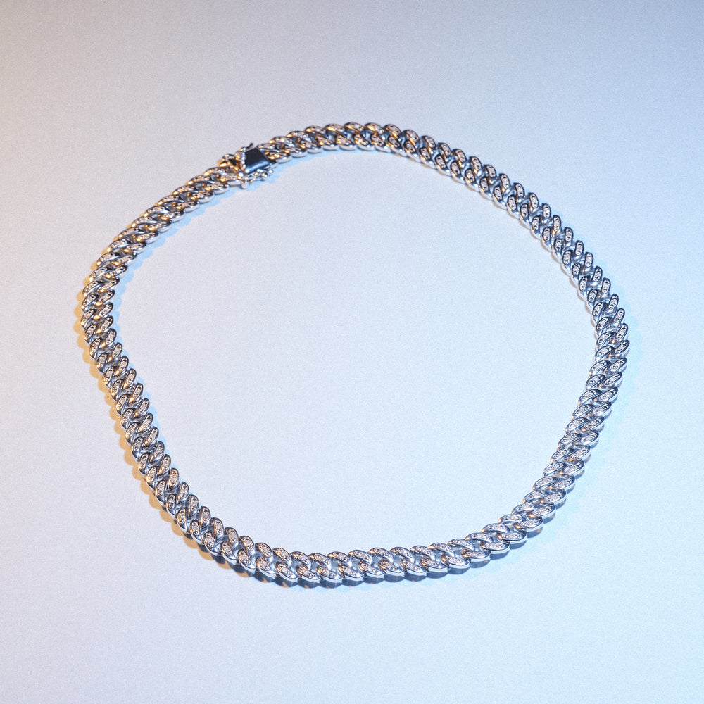 16 Inch Havana Cuban Lab Diamond Necklace 1ct Set in 925 Silver