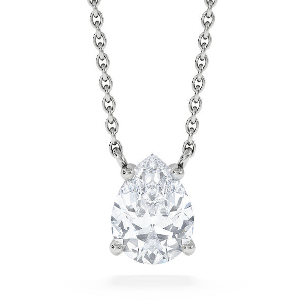Wanderlust Floating Pear Cut Lab Diamond Solitaire Necklace 1.00ct H/Si in 9K White Gold