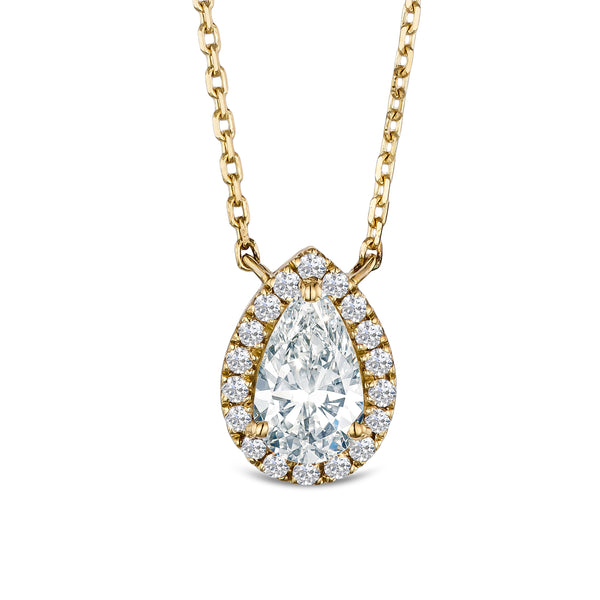 Lumia Halo 1.20ct Pear Cut Lab Diamond Necklace in 9K Yellow Gold