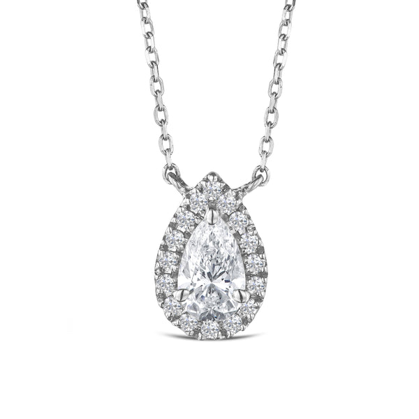 Lumia Pear Cut Lab Diamond Halo Pendant 0.65ct F/VS in 9K White Gold