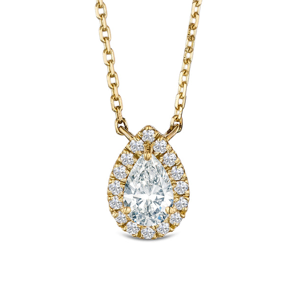 Lumia Halo 0.65ct Pear Cut Lab Diamond Necklace in 9K Yellow Gold