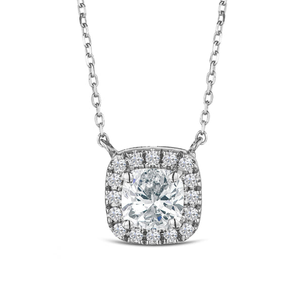 Lumia Cushion Cut Lab Diamond Halo Pendant 1.20ct F/VS in 9K White Gold