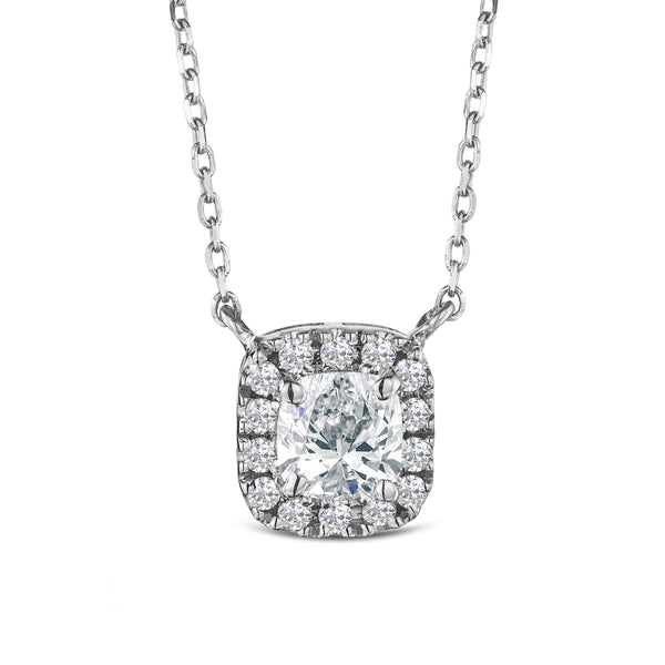 Lumia Cushion Cut Lab Diamond Halo Pendant 0.65ct F/VS in 9K White Gold