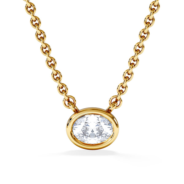 Horizon Oval Cut Lab Diamond Solitaire Necklace 0.25ct H/SI in 9K Gold
