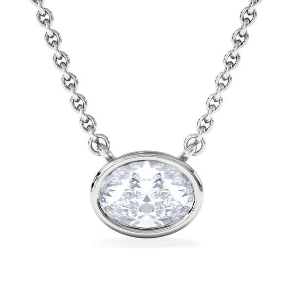 Horizon Oval Cut Lab Diamond Solitaire Necklace 0.50ct H/SI in 9K White Gold