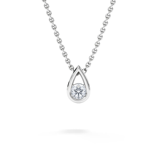 Teardrop 0.10ct Round Cut Lab Grown Solitaire Pendant Necklace in Sterling Silver