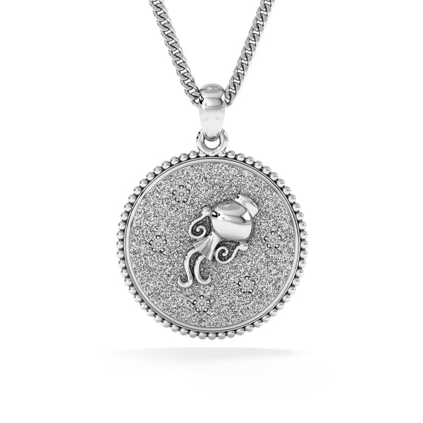 Zodiac Aquarius Necklace Medallion Necklaces Lab Grown 0.02ct in 925 Silver