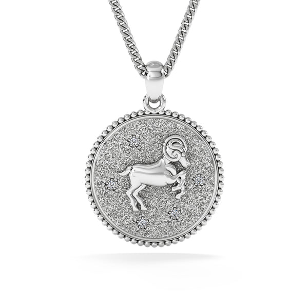 Zodiac Aries Necklace Medallion Lab Grown 0.02ct in 925 Silver