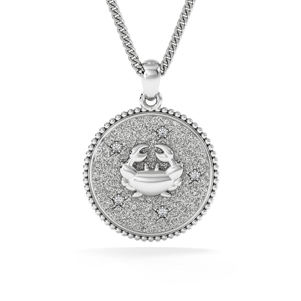 Zodiac Cancer Necklace Medallion Lab Grown 0.02ct in 925 Silver